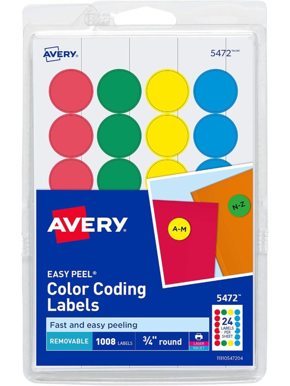 Removable Color-Coding Labels, Removable Adhesive, Assorted Colors, 3/4" Diamete
